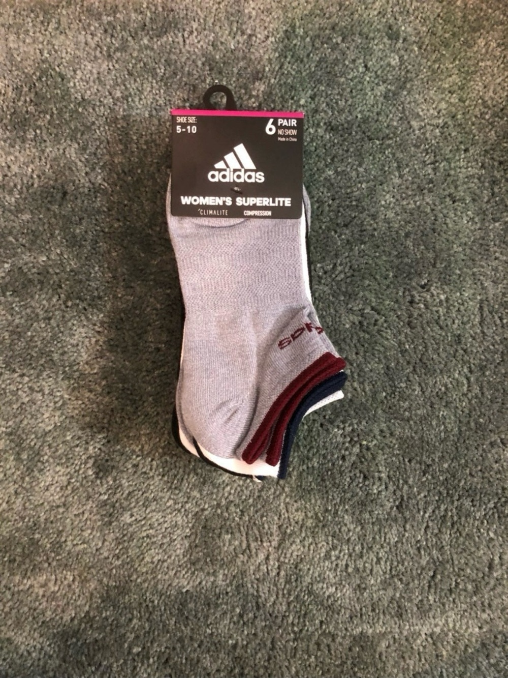 adidas Women's Superlite No-Show Socks - Gray with Red & Navy Accents (6 Pair)